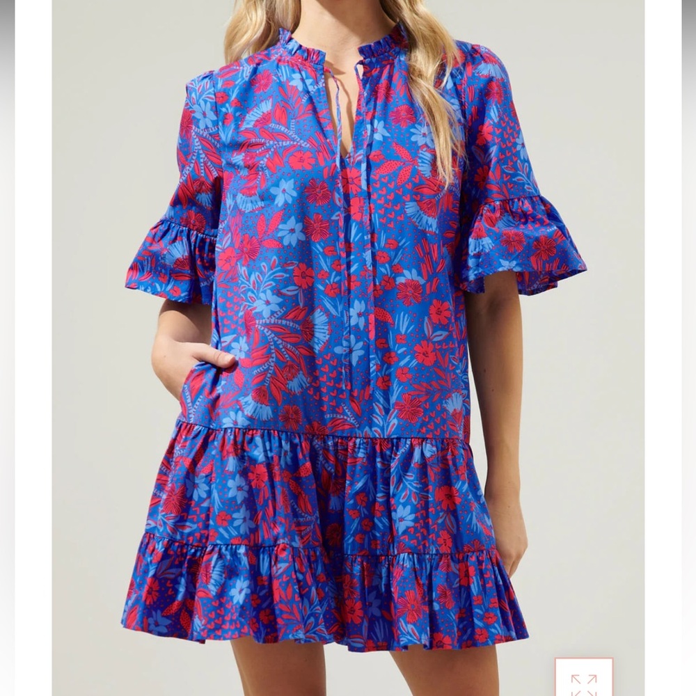 Sugarlips Plumcot Floral Auggie Bell Sleeve Shift Dress